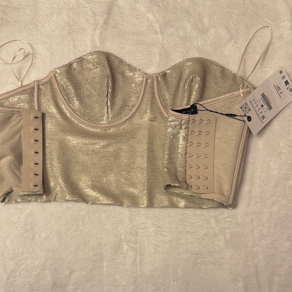 Zara Cream Strapless Crop Top - Picture 8 of 9